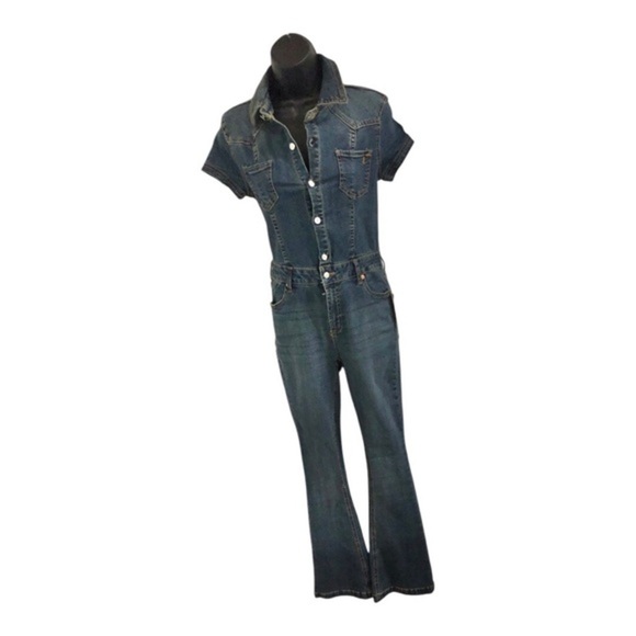 Juicy Couture baby boot western button front dark tinted denim jeans jumpsuit XS - Picture 11 of 16